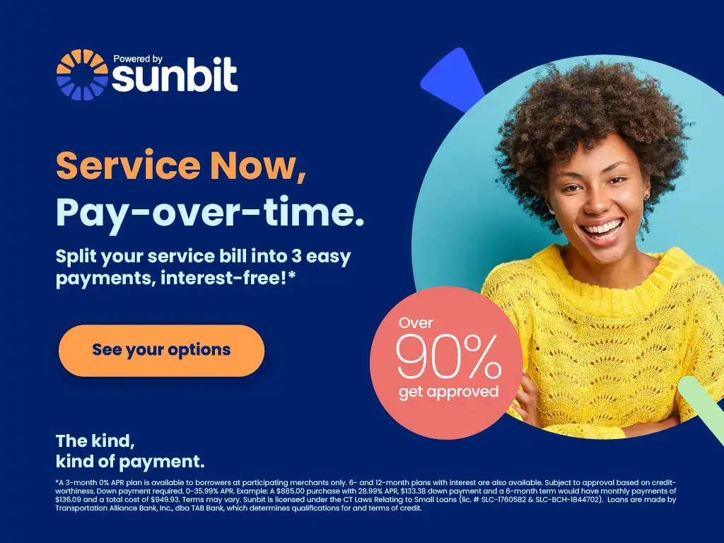 Sunbit financing banner - Service Now, Pay over time
